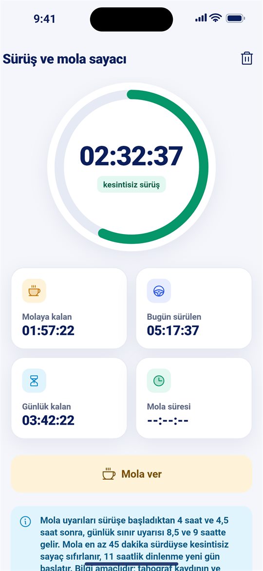 Sürüş ve mola sayacı